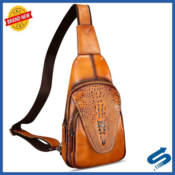 Genuine Leather Crossbody Sling Backpack with Multiple Pockets